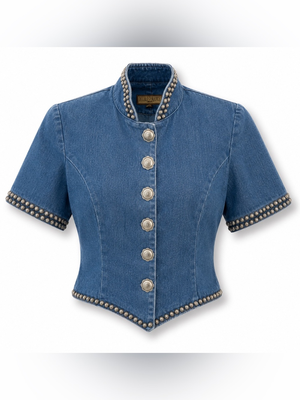 Double D Ranchwear Denim Studded Cropped Jacket Western Concho Top Vintage